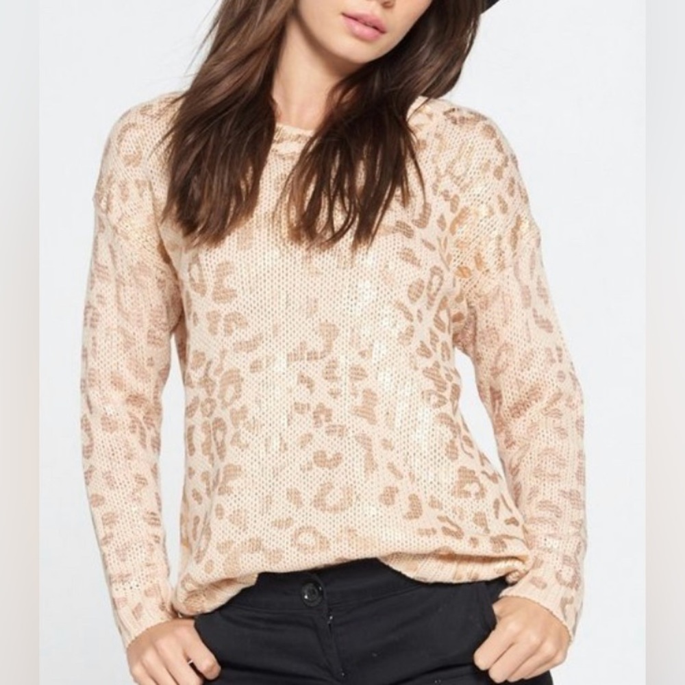 Davi and Dani Metallic Rose Gold Animal Print Sweater